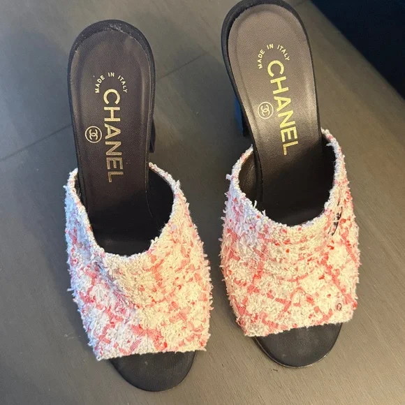 2024 CRUISE CHANEL PINK GLITTERED TWEED MULE 36 - Picture 4 of 13